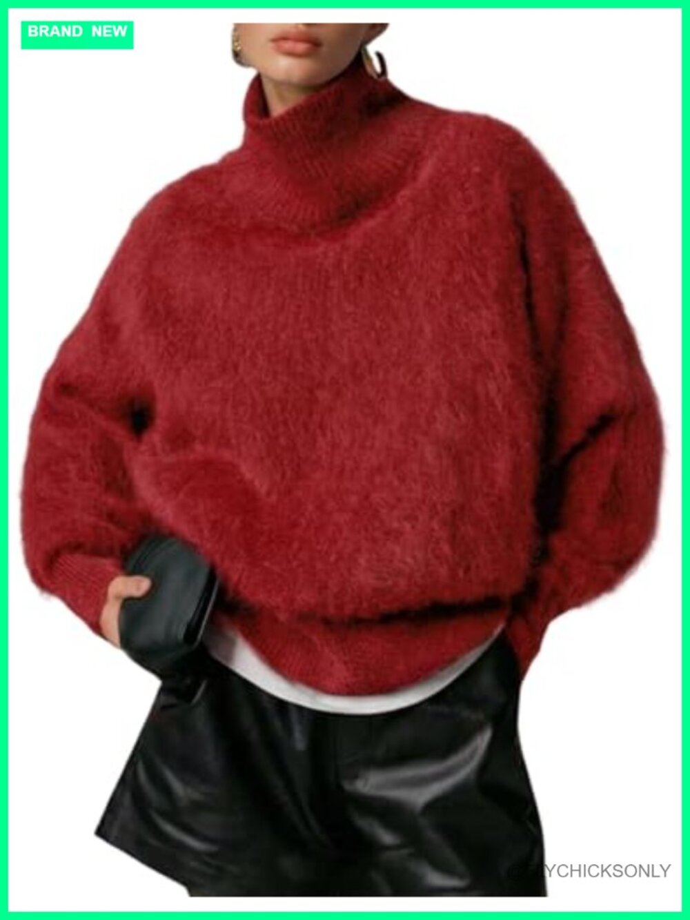 Oversized Fuzzy Knit Turtleneck Sweater Pullover Womens